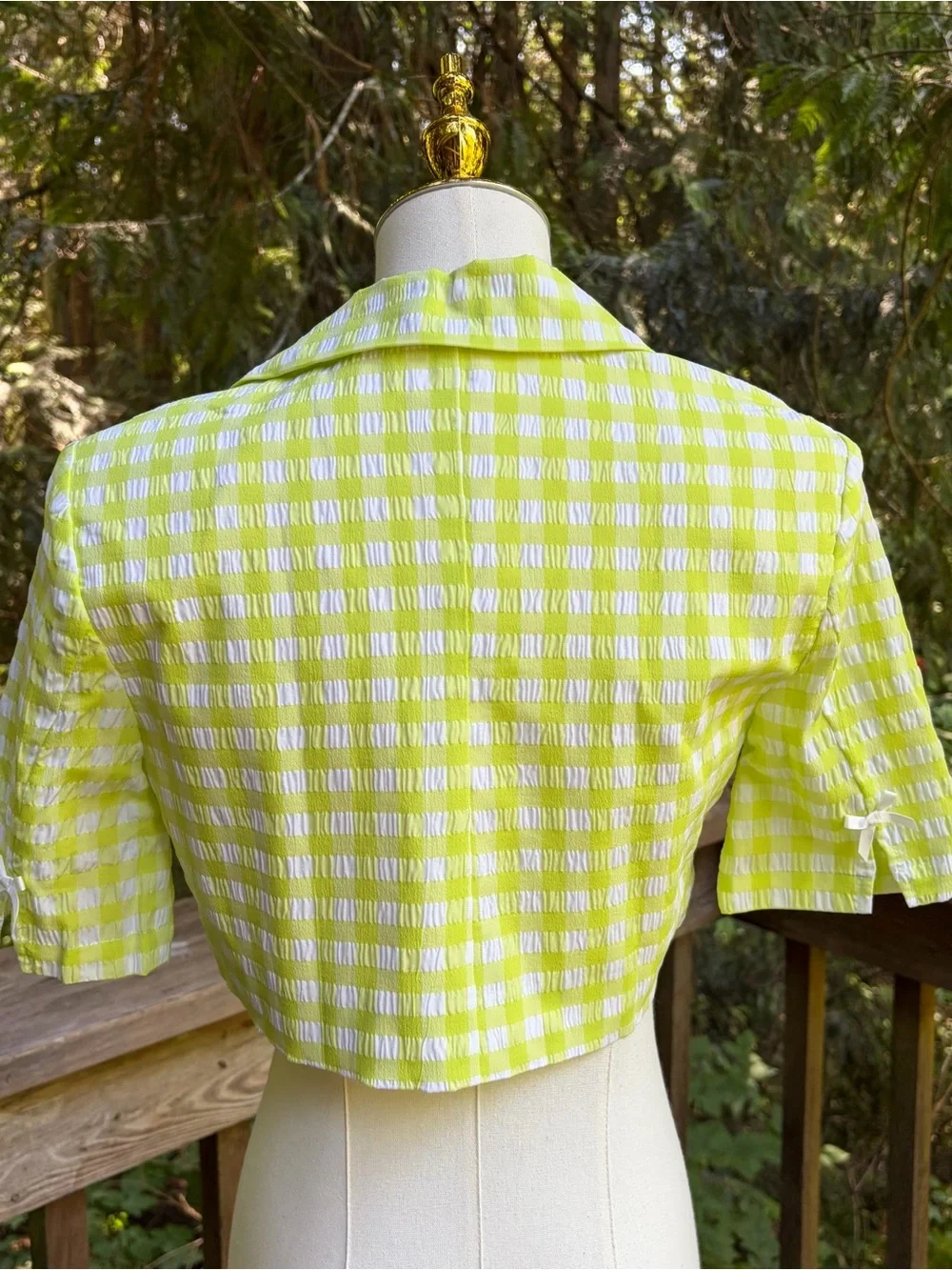 For Love & Lemons Cropped Gingham Short-Sleeve Blazer NWT - Picture 2 of 7